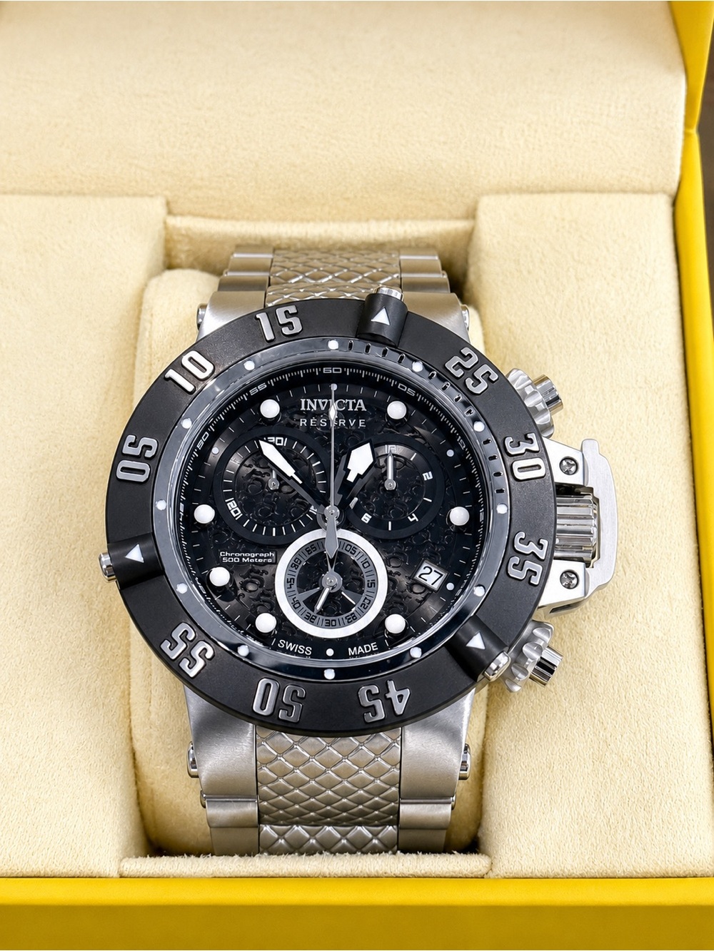 Invicta Subaqua Men's Chronograph Quartz 500m Black Dial SS Bracelet